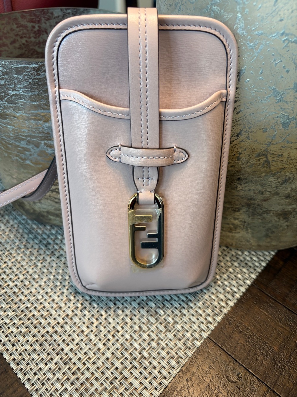 Fendi Pale Pink Leather Crossbody with FF Charm